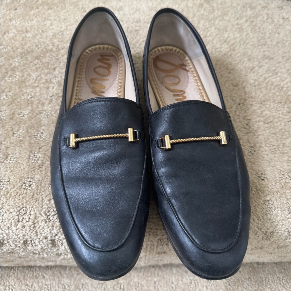 Sam Edelman Black Leather Loafers with Gold Accent
